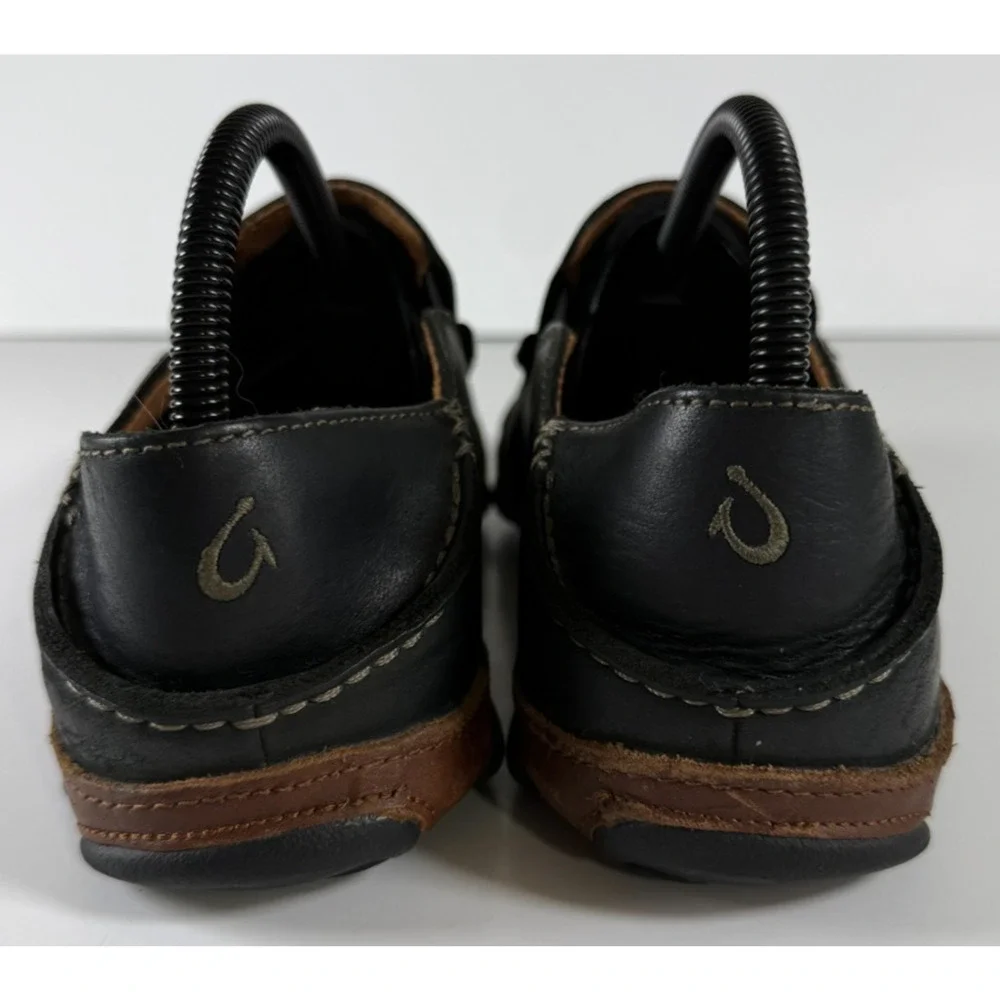 OluKai Moloa Men's 8 Black Toffee Leather Slip On Loafers 10128-4033